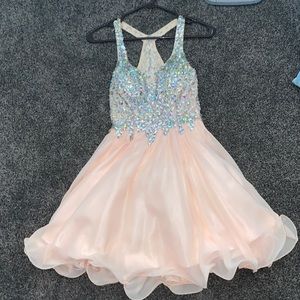 Womens sequined top peach short flowy dress